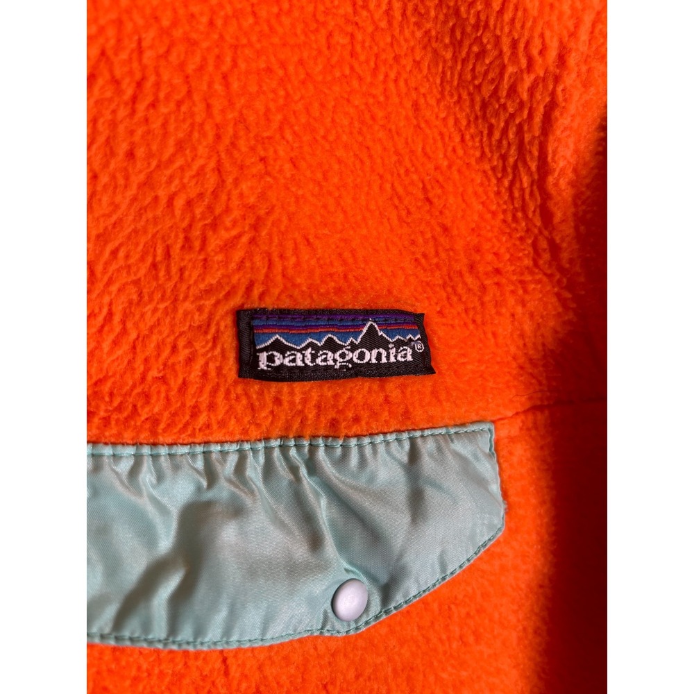 VTG 80s Patagonia Synchilla Snap T Fleece Jacket Mens Medium Orange Hiking USA - Picture 7 of 13